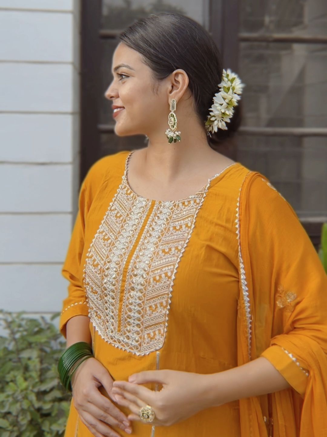 KALINI Ethnic Motifs Embroidered Regular Gotta Patti Kurta with Palazzos & Dupatta