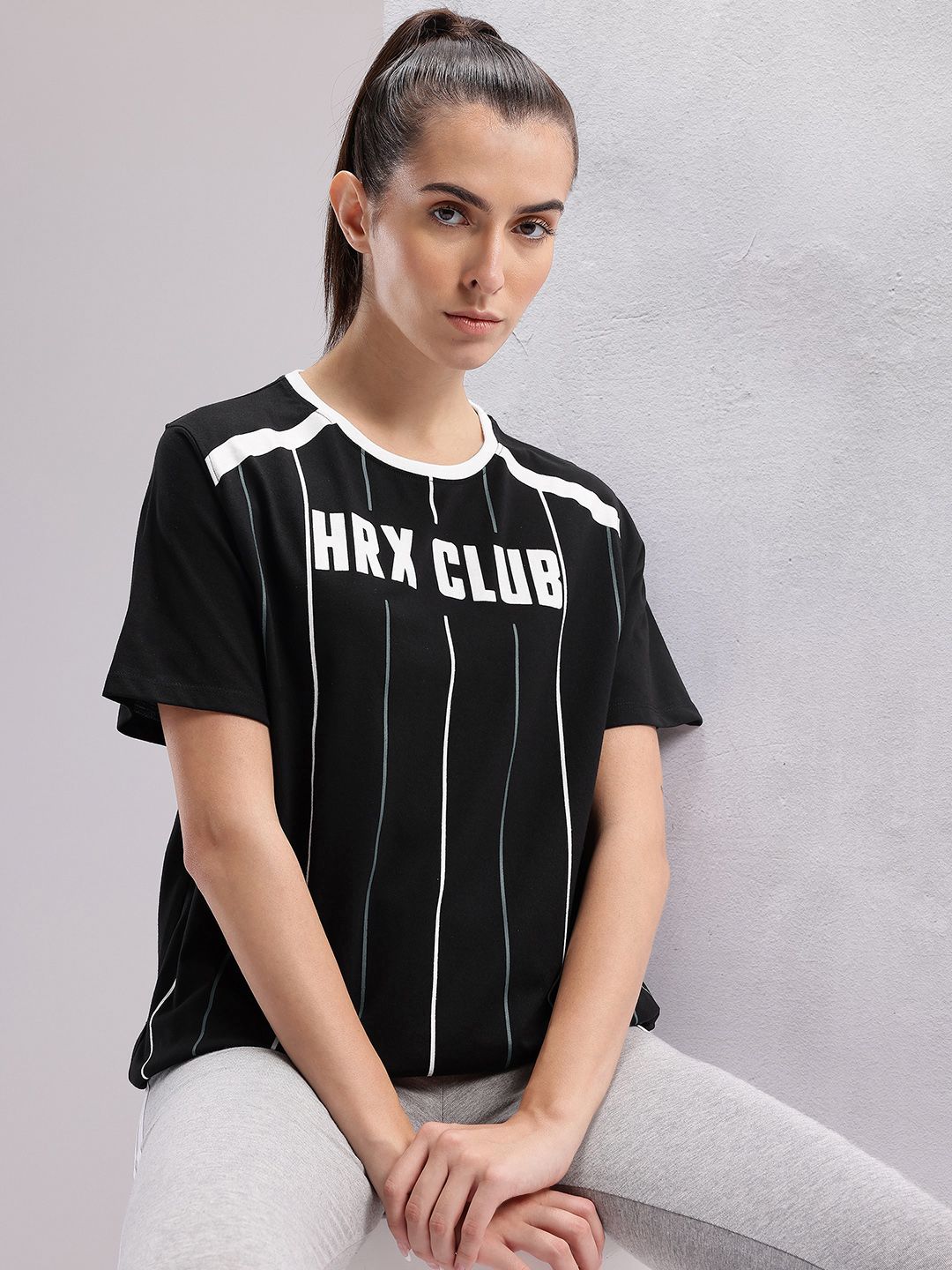 HRX by Hrithik Roshan Brand Logo Striped Lifestyle T-shirt