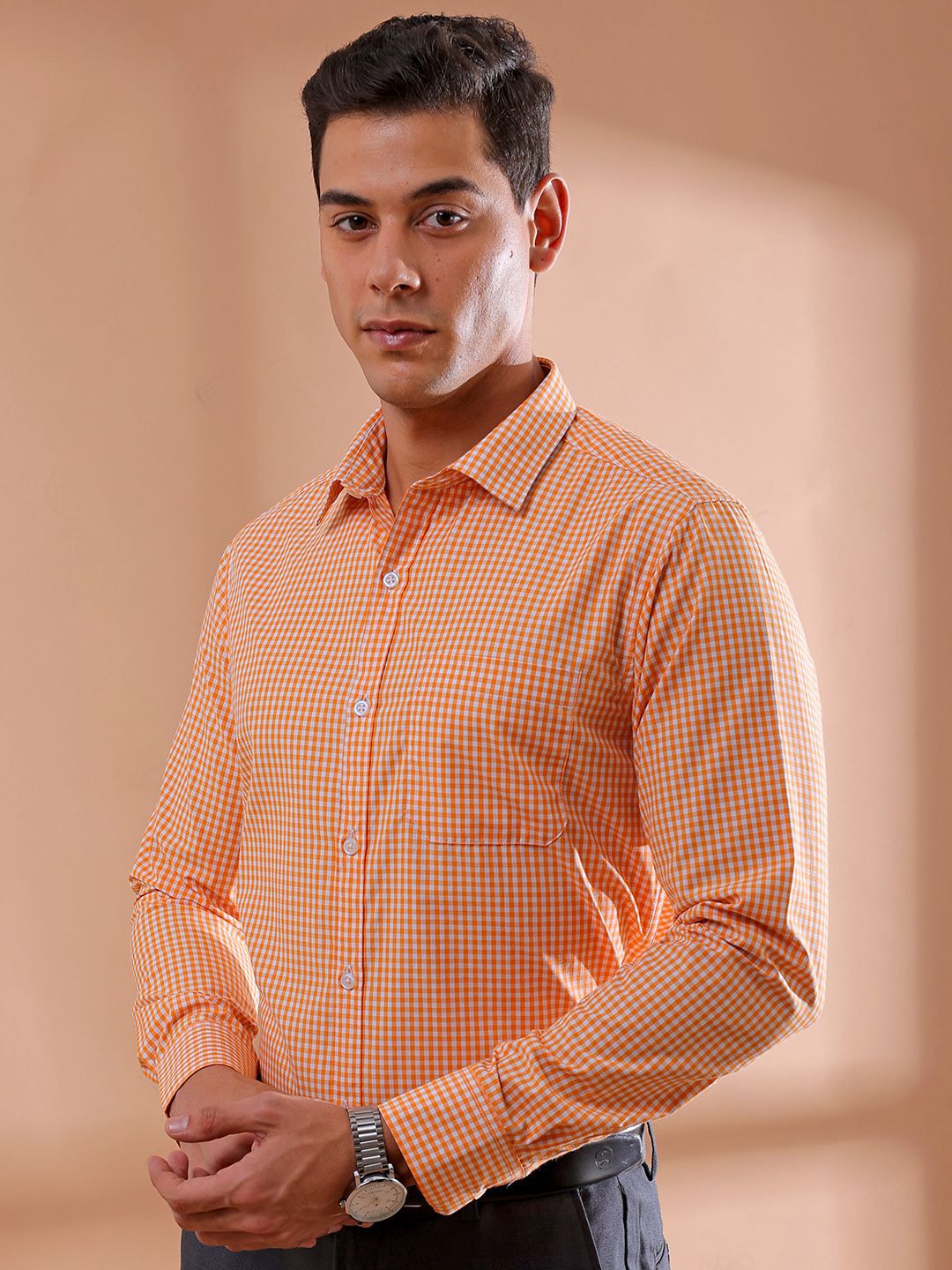 The Indian Garage Co. X Luxe Men Slim Fit Gingham Checks Opaque Checked Formal Shirt