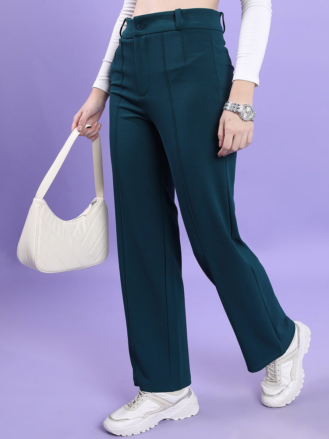 CHIC BY TOKYO TALKIES Women High-Rise Straight Fit Trousers