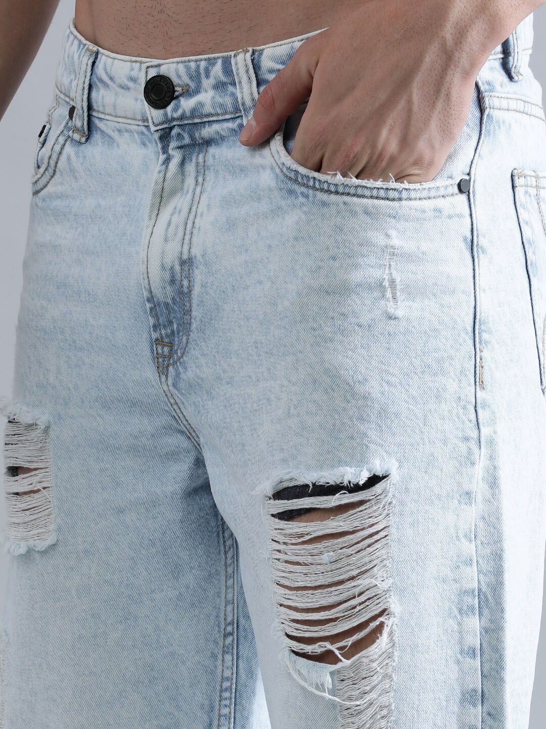 Bene Kleed Men Pure Cotton Relaxed Fit Highly Distressed Heavy Fade Jeans