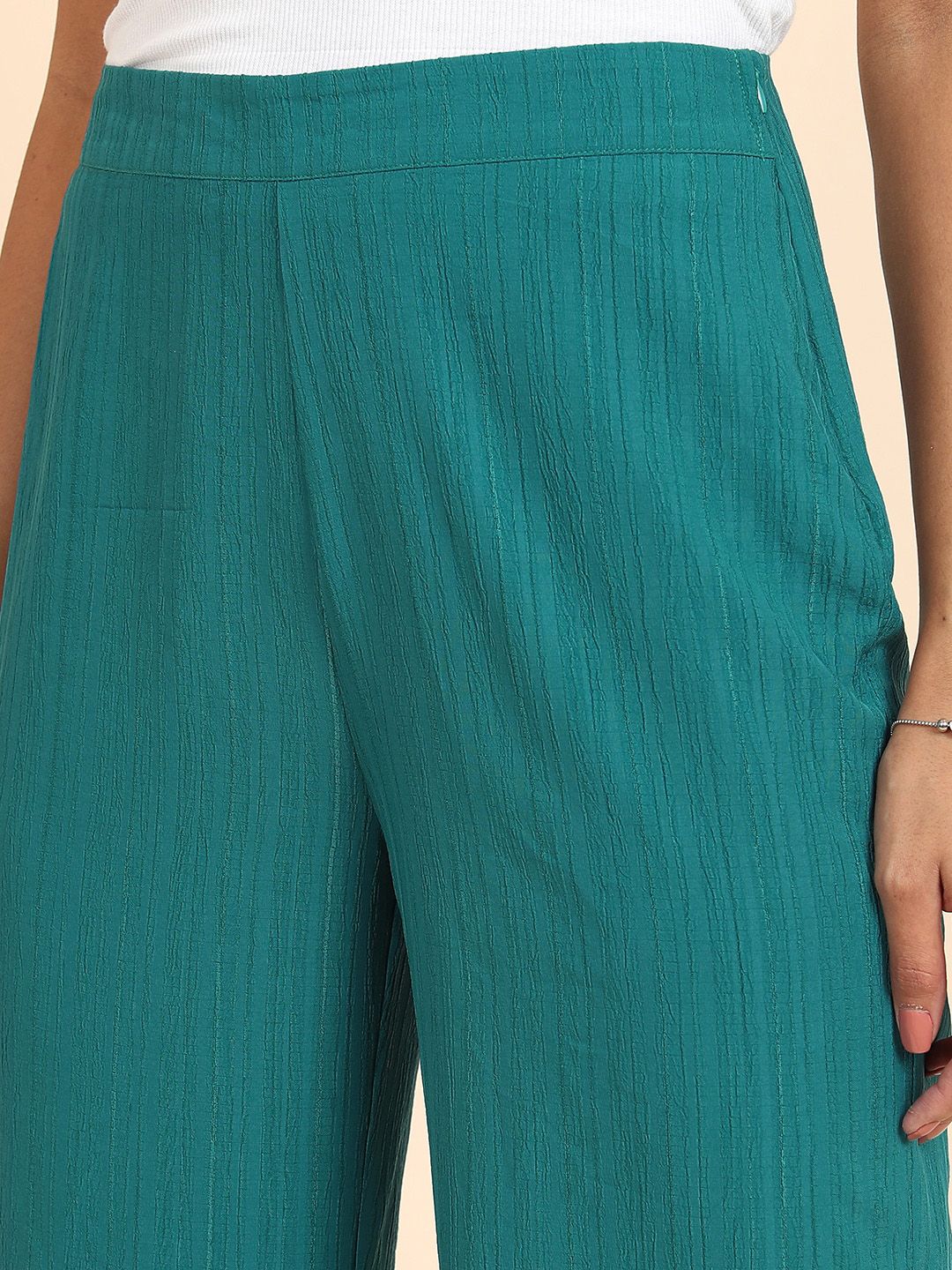 W Women Striped High-Rise Straight Fit Parallel Trouser