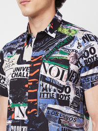 SPYKAR Spread Collar Short Sleeves Graphic Printed Cotton Casual Shirt