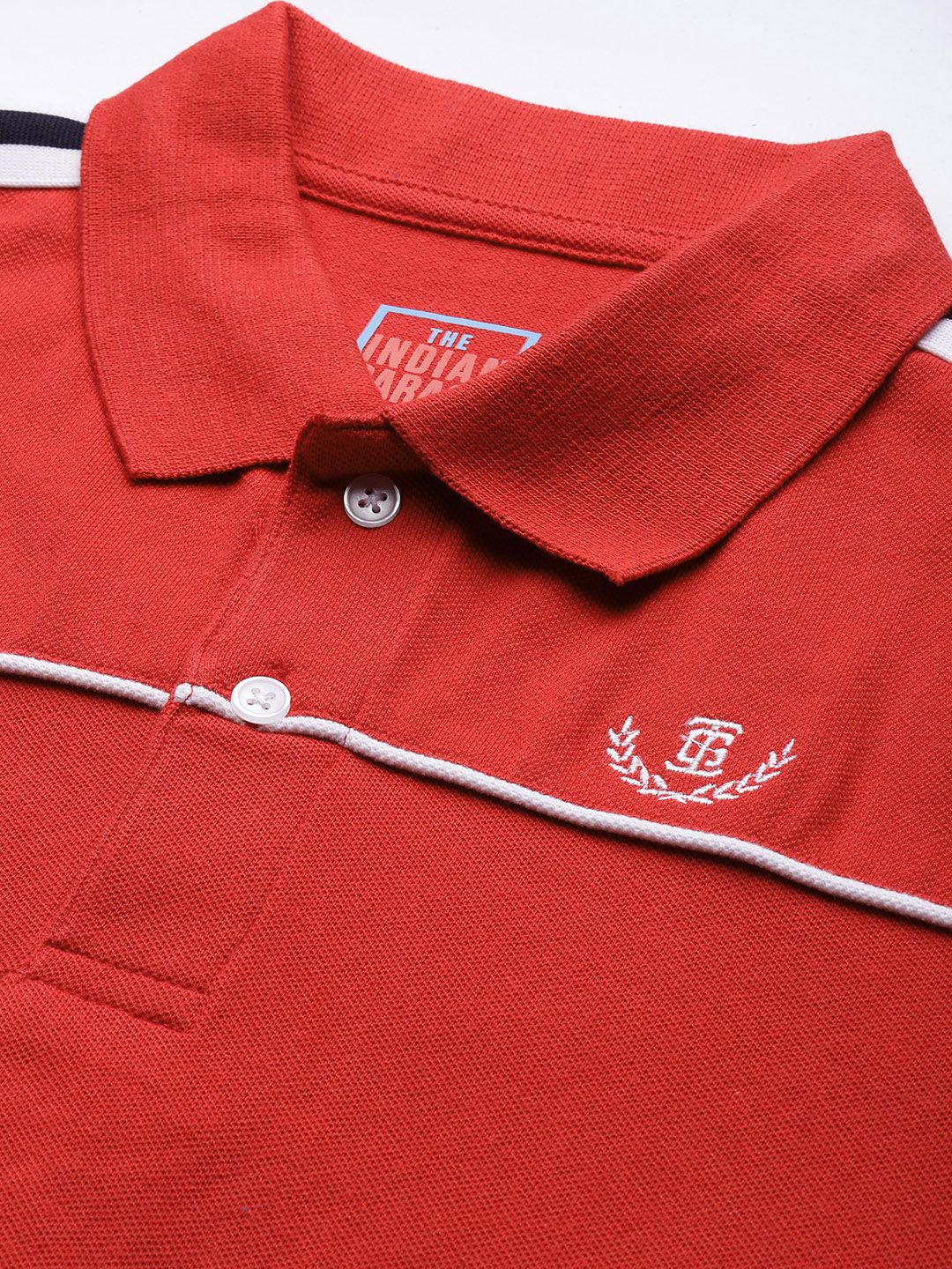 The Indian Garage Co Men Red Solid Polo Collar Applique Detail Slim Fit T-shirt