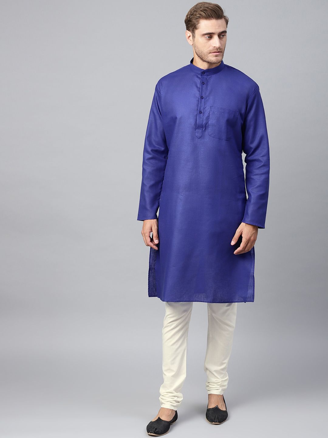SOJANYA Mandarin Collar Patch Poket Linen Kapas Lurus Kurta