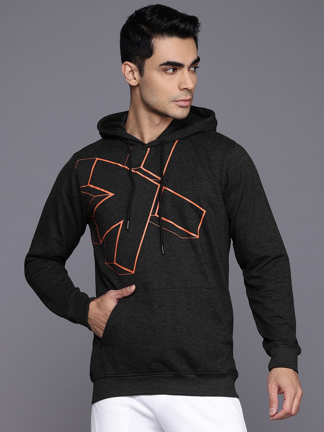 HRX by Hrithik Roshan Printed Melange Effect Hooded Running Sweatshirt