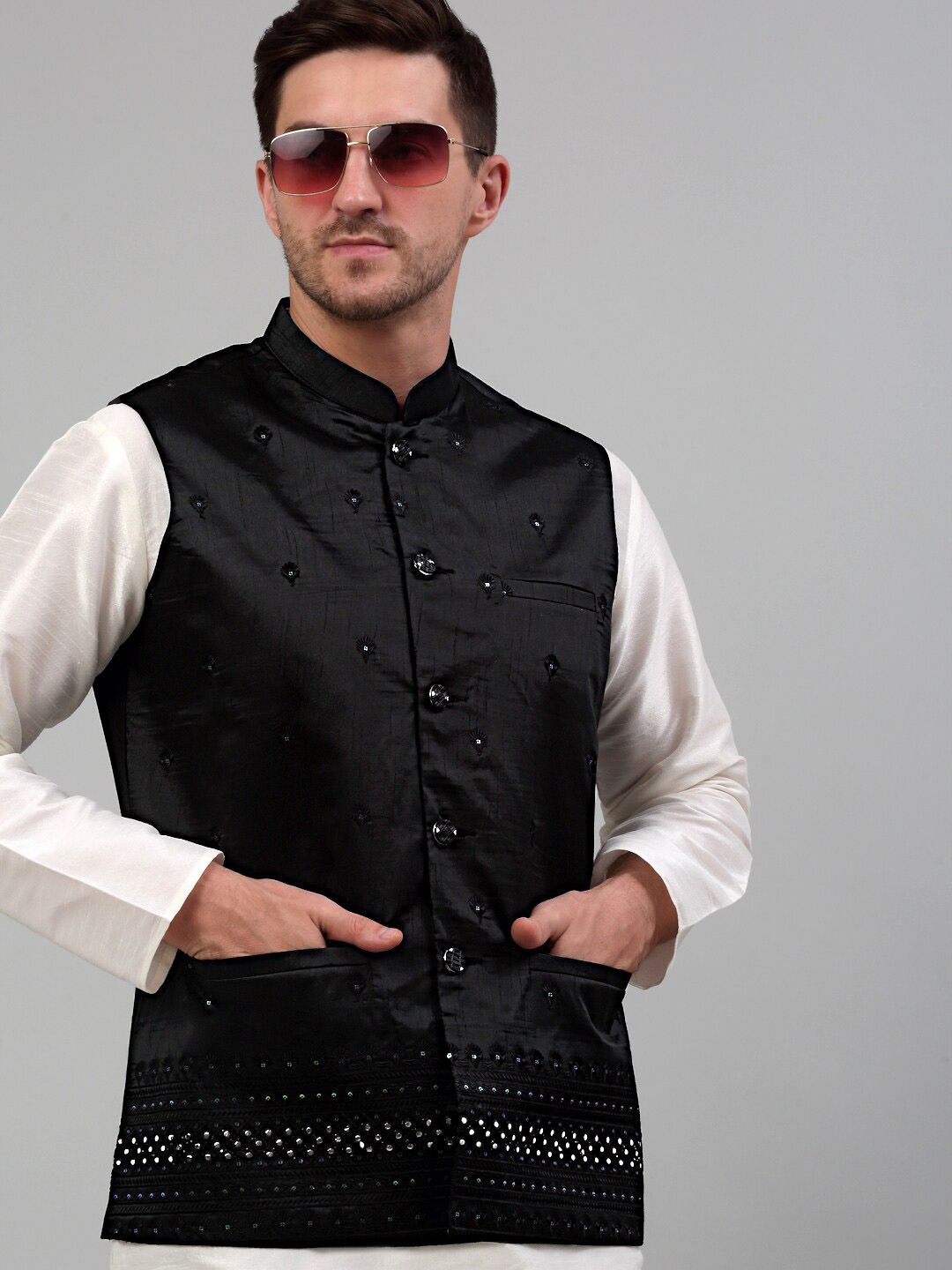 Jompers Embroidered Silk Cotton Nehru Jackets