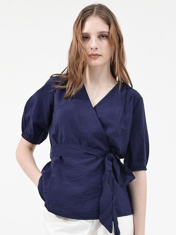 RAREISM V-Neck Puff Sleeve Styled Back Top