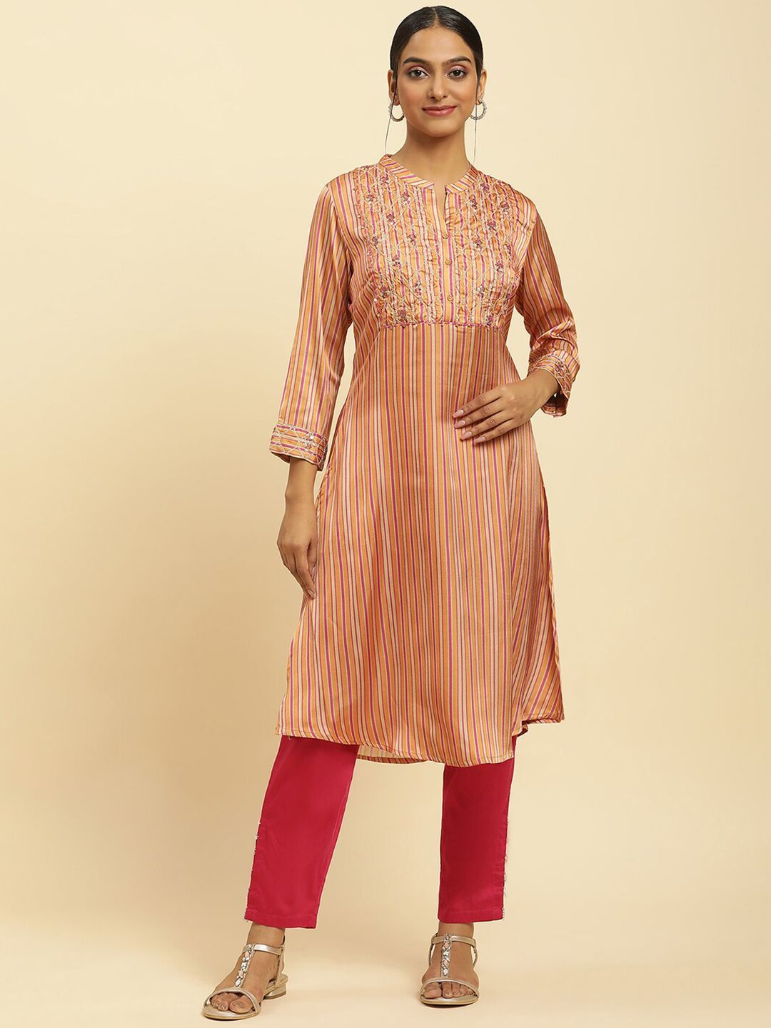 W Striped Sequinned Straight Kurta