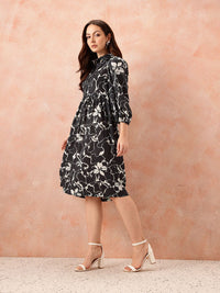 all about you Floral Print Puff Sleeve Shirt Style Formal Dress