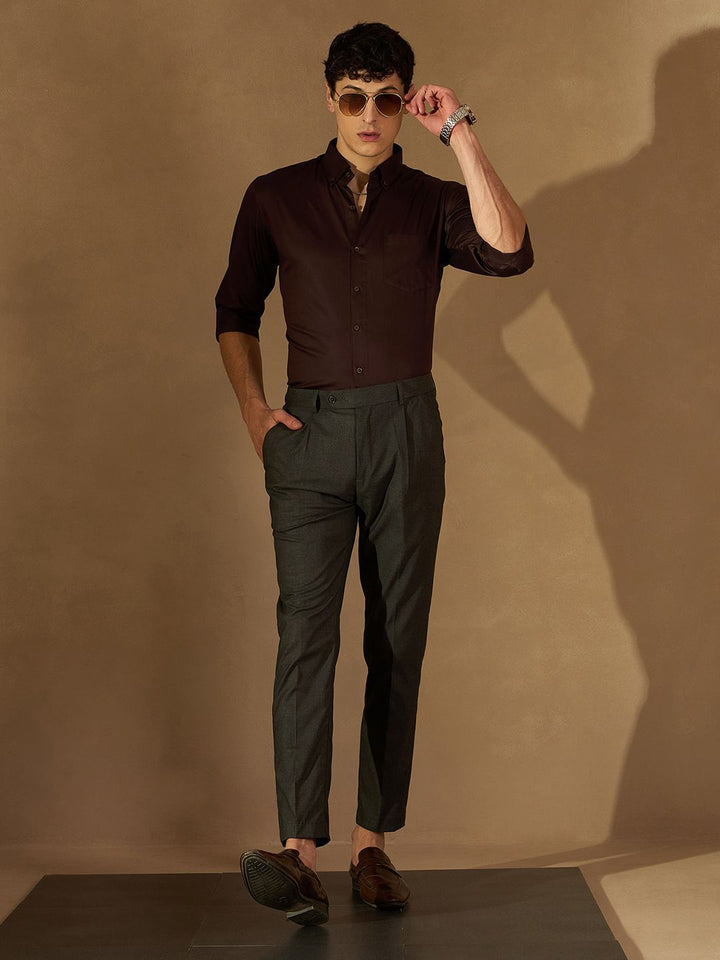 DENNISON Men Coffee Brown Comfort Regular Fit Solid Formal Shirt