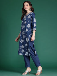 Indo Era Floral Printed Regular Pure Cotton Kurta with Trousers & Dupatta