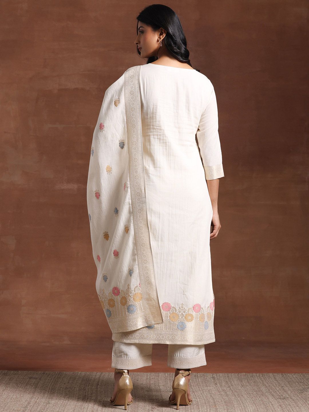 Libas Floral Woven Design Regular Linen Kurta with Palazzos & With Dupatta