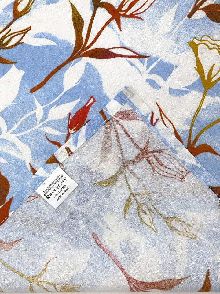 BOMBAY DYEING Blumen Blue Floral 104 TC Cotton Queen Bedsheet Set-2.24 m X 2.54 m