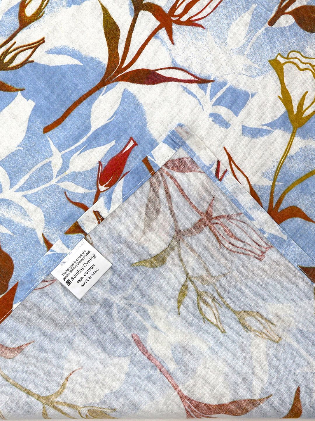 BOMBAY DYEING Blumen Blue Floral 104 TC Cotton Queen Bedsheet Set-2.24 m X 2.54 m