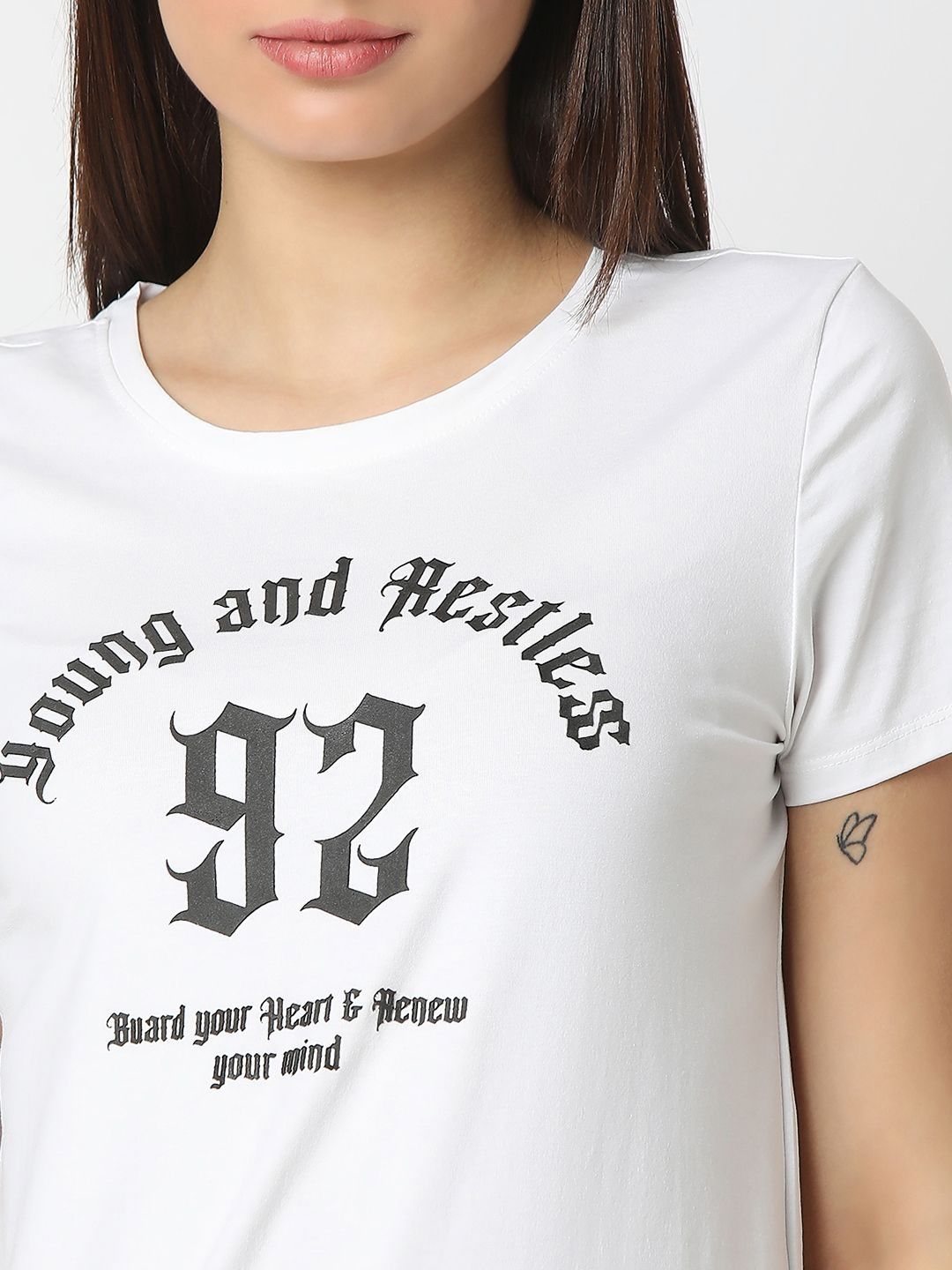 SPYKAR Women Typography Printed Round Neck Cotton T-shirt