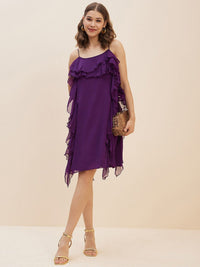 Antheaa Purple Chiffon A-Line Dress