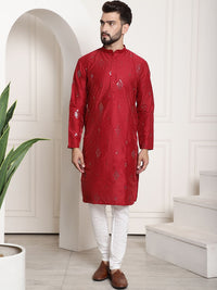 SOJANYA Geometric Embroidered Mirror Work Regular Kurta With Churidar
