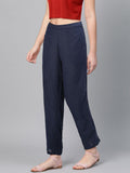 Global Desi Women Navy Blue Regular Fit Solid Regular Trousers
