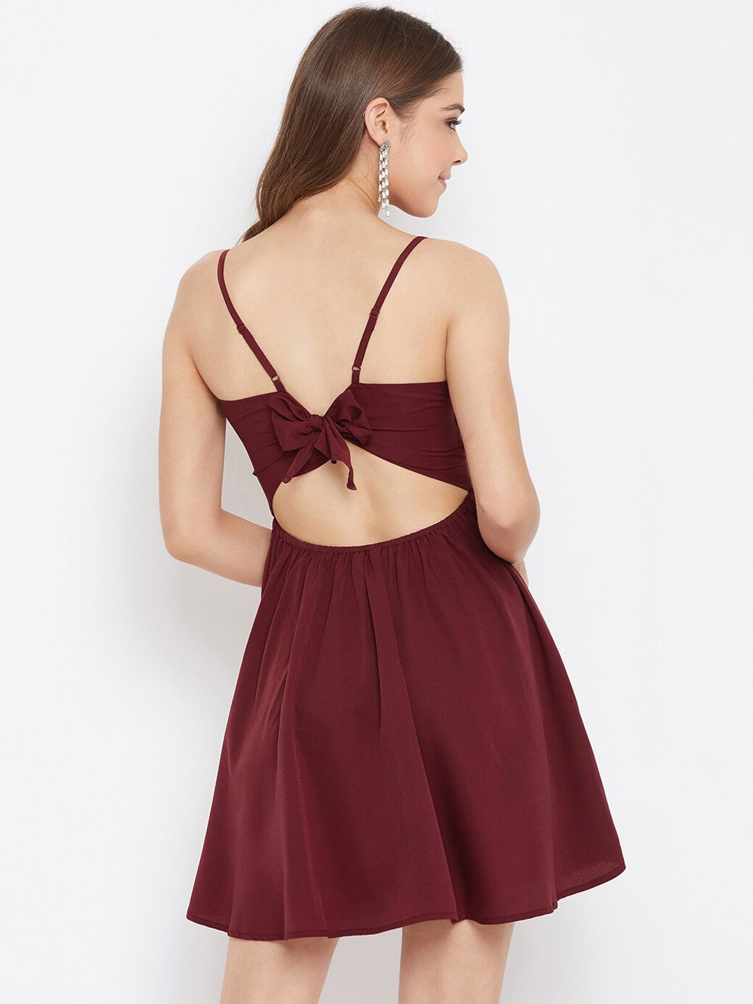 Berrylush Women Maroon Solid Fit and Flare Dress