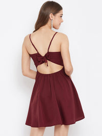 Berrylush Women Maroon Solid Fit and Flare Dress