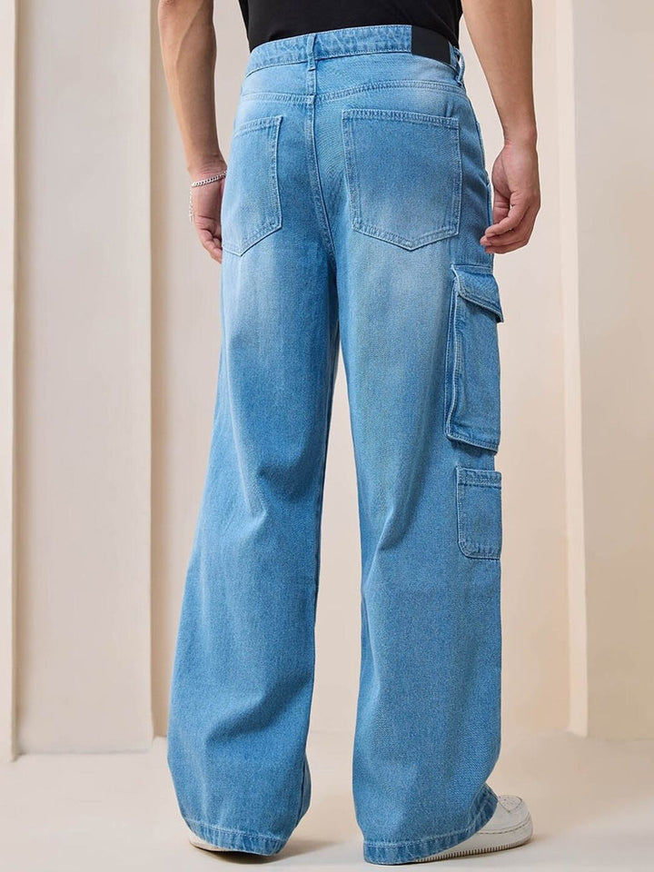 Bewakoof Straight Fit High-Rise Mildly Distressed Light Fade Organic Cotton Baggy Jeans
