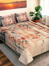 Moda Rapido X KLOTTHE Orange & Brown Floral 400 TC King Bedsheet with 2 Pillow Covers