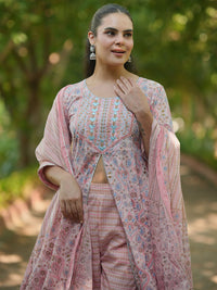 Libas Floral Printed Panelled Gotta Patti Pure Cotton Kurta with Palazzos & Dupatta