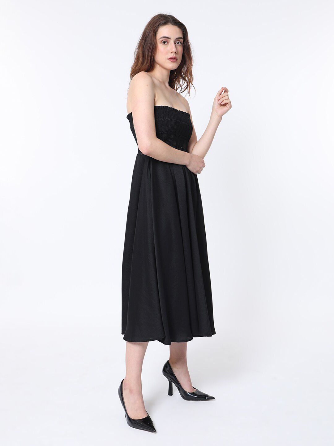 RAREISM Strapless Sleeveless Smocked Detail Fit & Flare Tube Dress