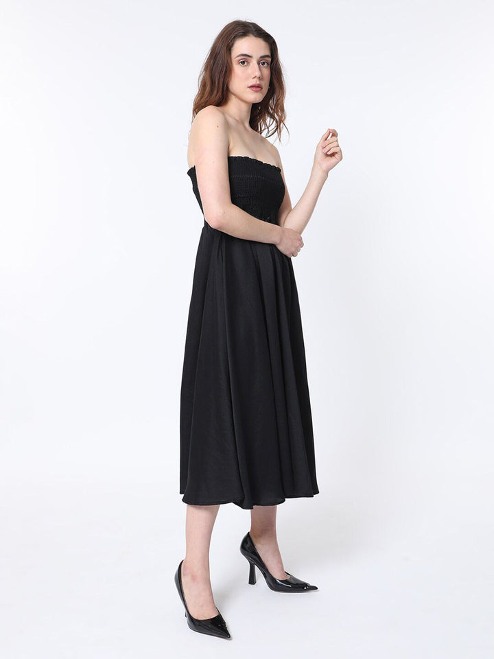 RAREISM Strapless Sleeveless Smocked Detail Fit & Flare Tube Dress