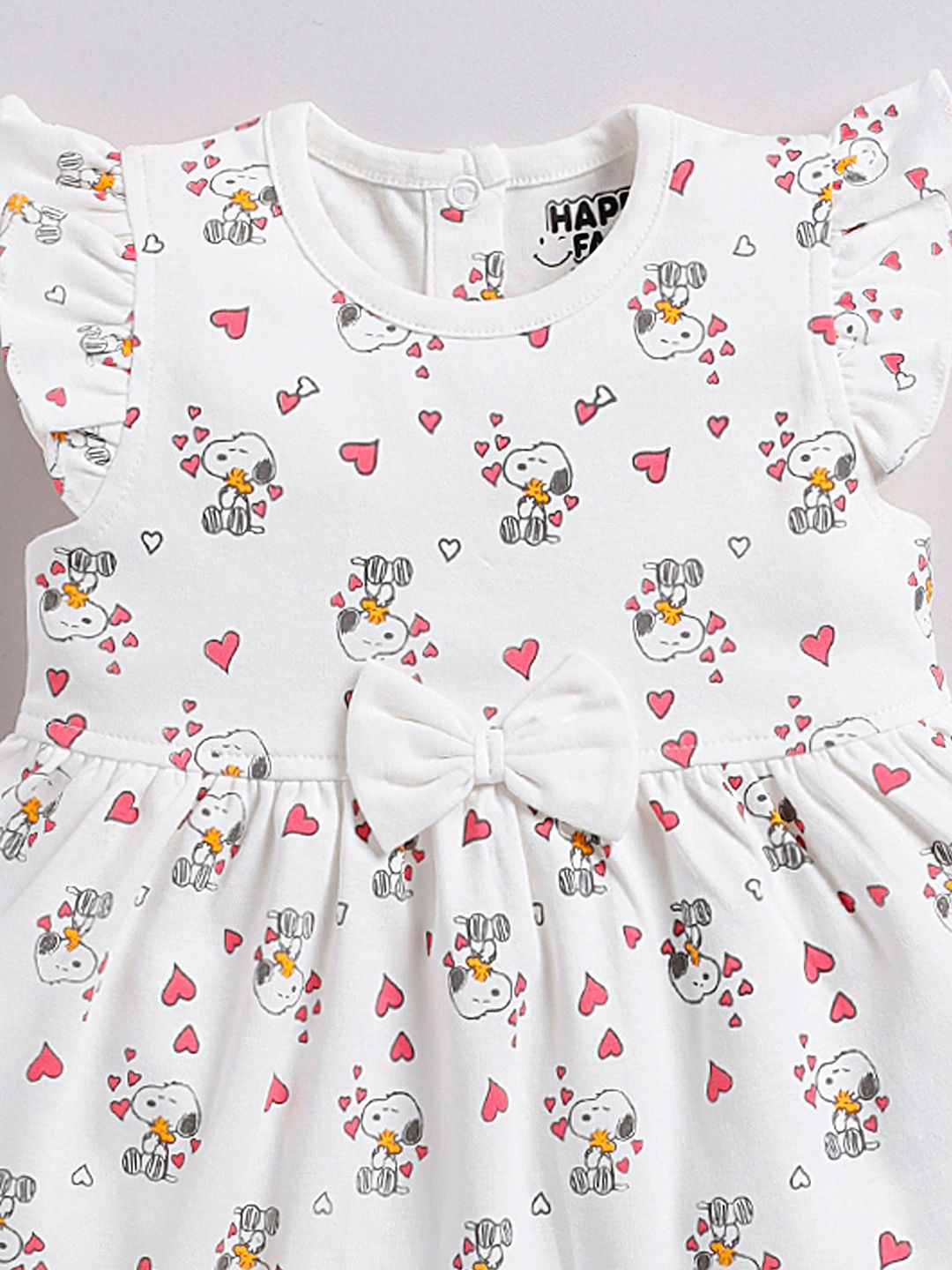 Happy Faces Girls Cotton Printed Flutter Sleeve Fit & Flare Dress