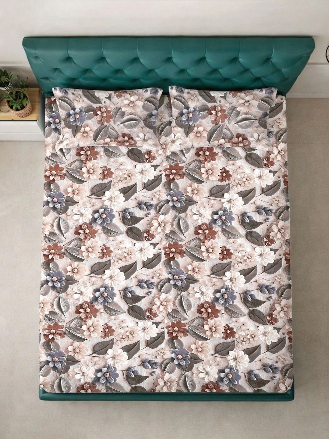 Moda Rapido X KLOTTHE Beige & Brown Floral 300 TC Cadar Katil King dengan 2 Sarung Bantal