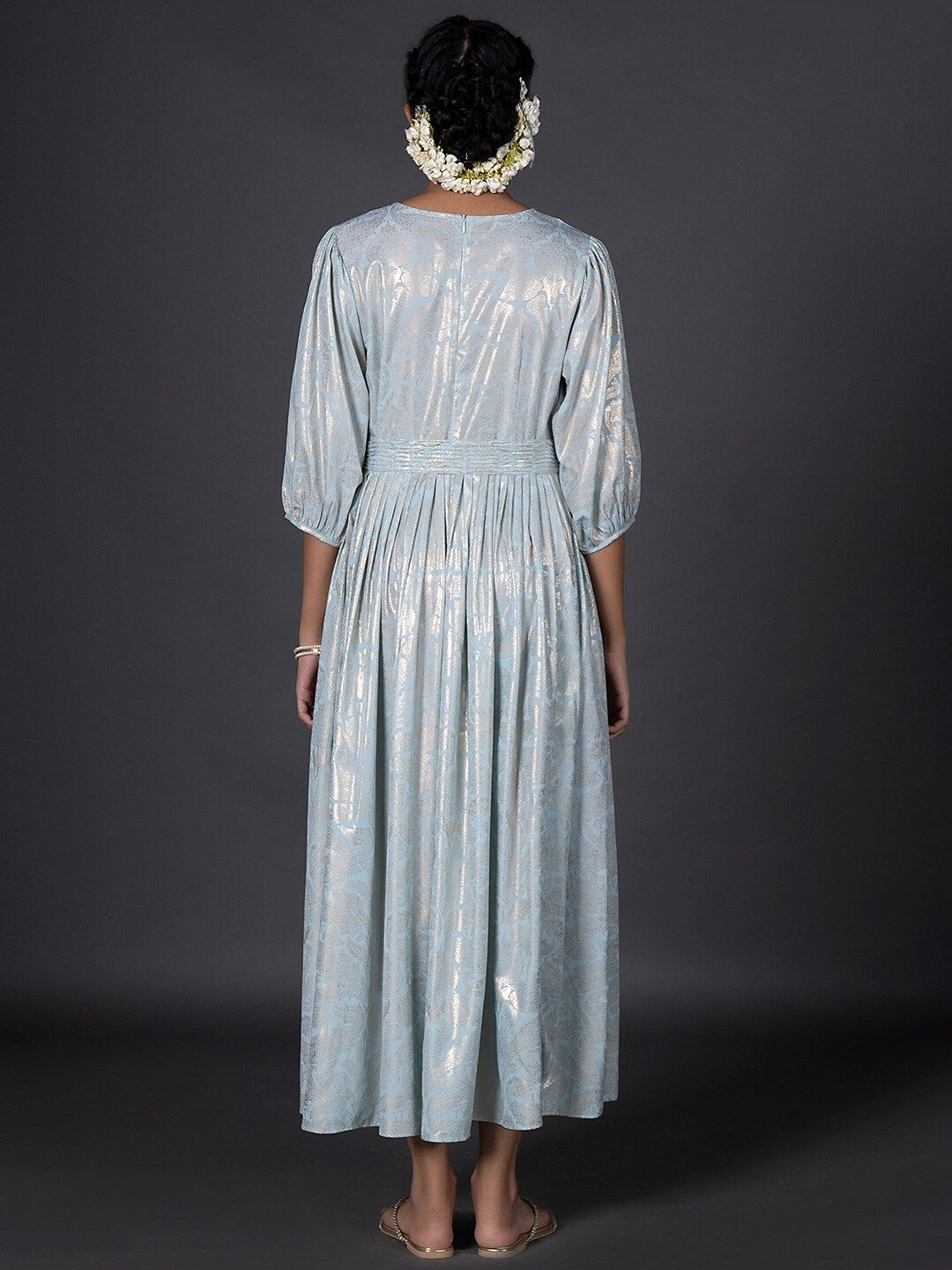 W Blue Striped Ethnic A-Line Maxi Dress