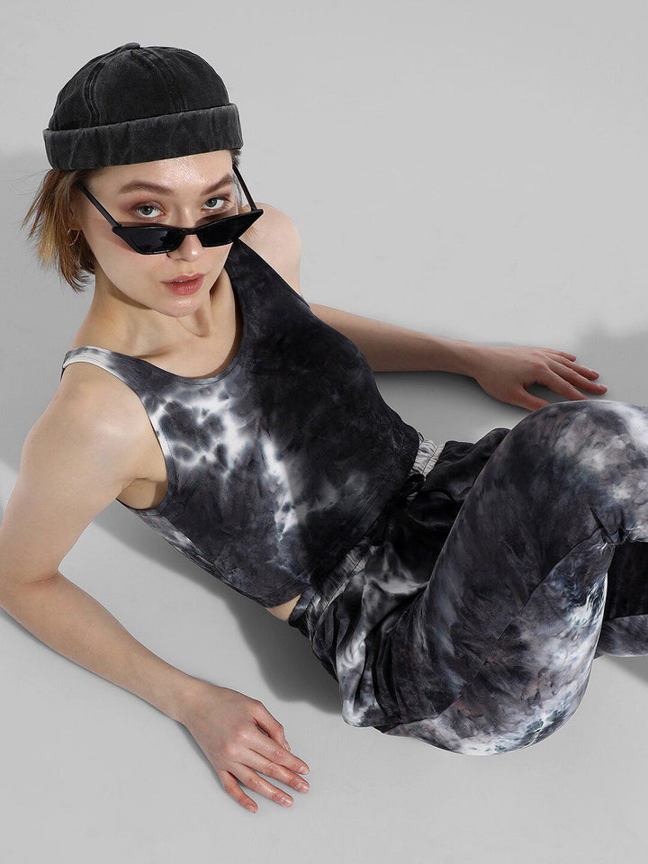 Campus Sutra Tie-Dye Printed Crop Top & Joggers Co-Ord Set