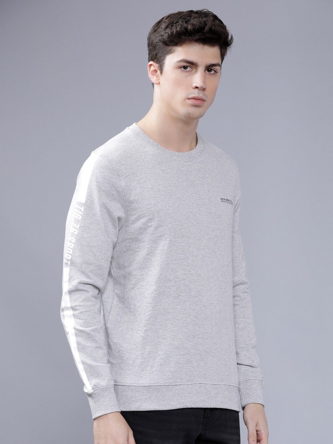 The Indian Garage Co Men Grey Melange Solid Hooded Sweatshirt