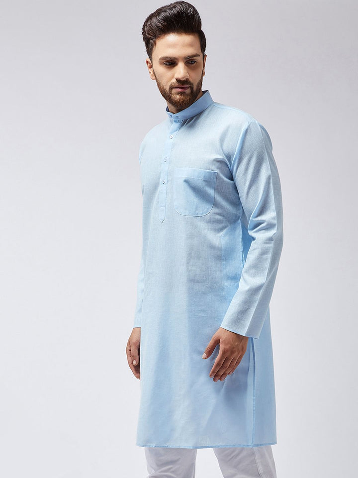 SOJANYA Men Blue Solid Straight Kurta