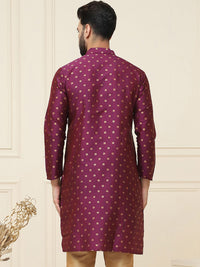 SOJANYA Men Burgundy Woven Design Straight Kurta