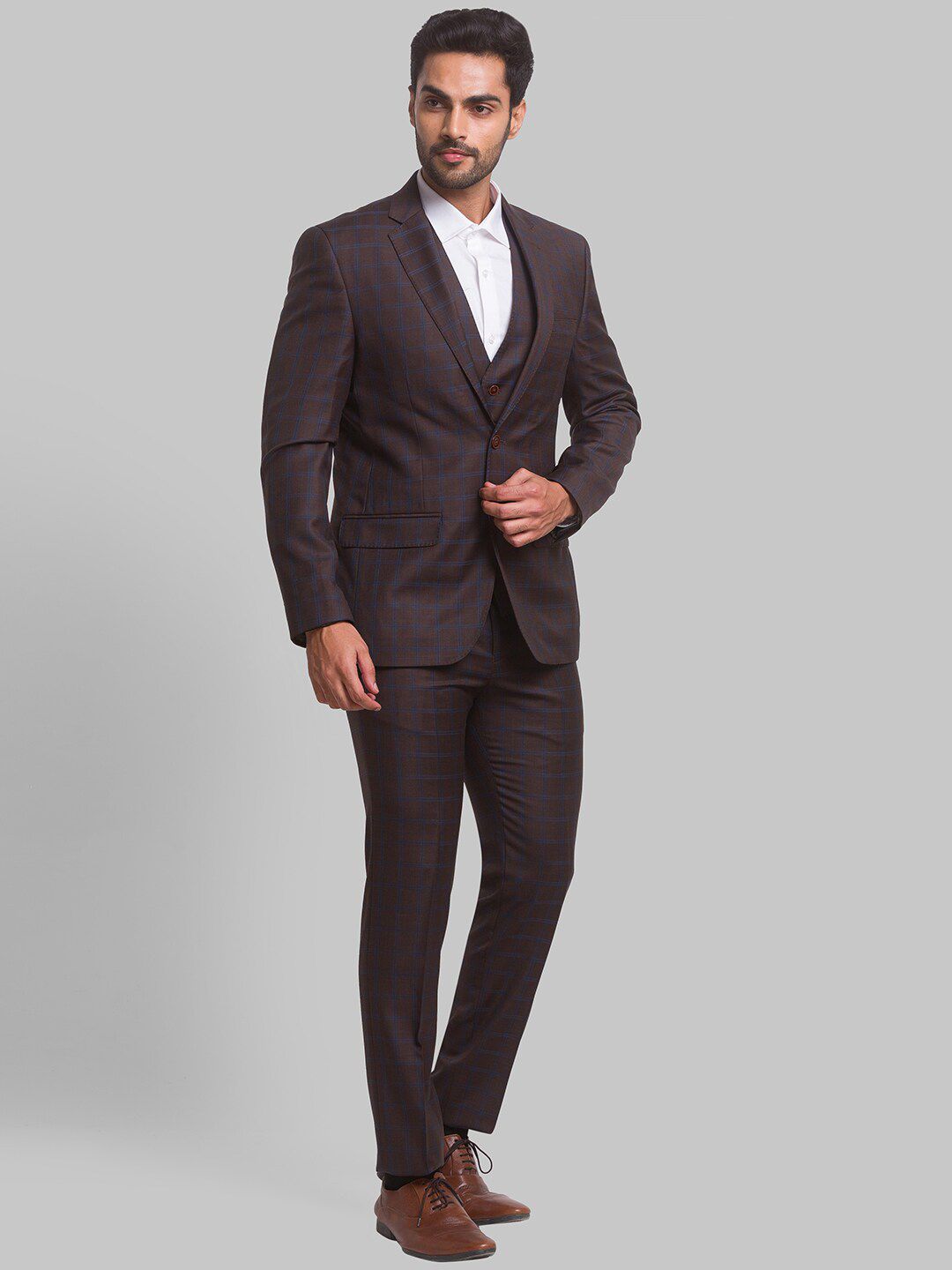 Park Avenue Men Checked Super Slim-Fit Single-Breasted 3-Piece Suits