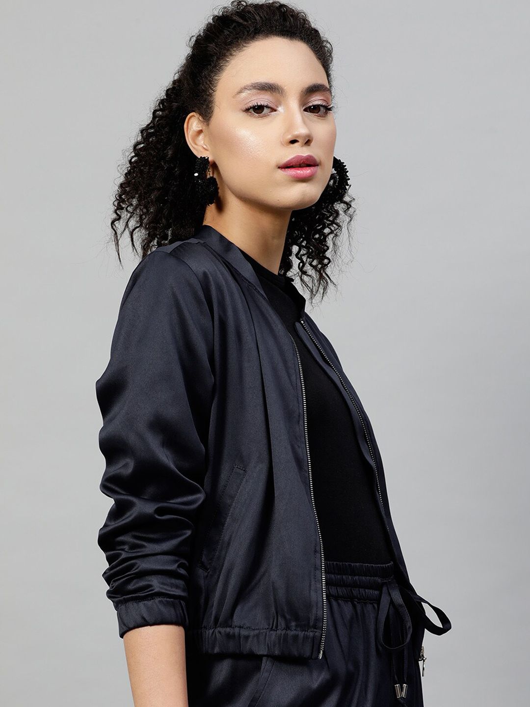 STREET 9 Women Navy Blue Solid Lightweight Sporty Jacket
