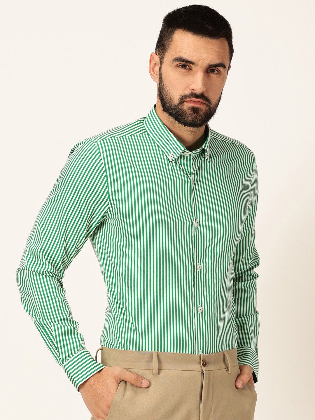 Thomas Scott Premium Striped Button-Down Collar Long Sleeves Formal Shirt
