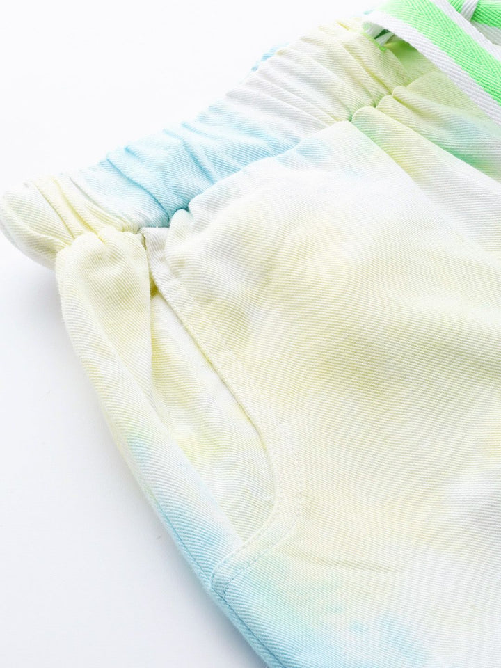 SASSAFRAS Women Off-White & Blue High-Rise Dyed Pure Cotton Joggers