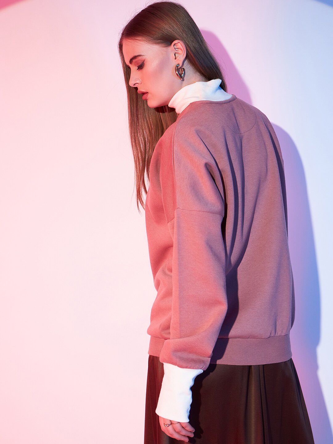 STREET 9 Graphic Printed Turtle Neck Pullover Sweatshirt