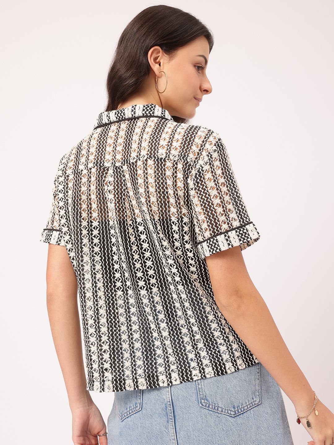 DressBerry Escape Essentials Thread Work Open Knit Shirt