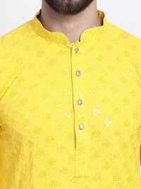 SOJANYA Woven Design Mandarin Collar Sequinned Straight Pure Cotton Kurta