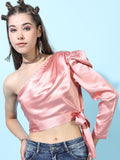 Tokyo Talkies Women Pink One Shoulder Top