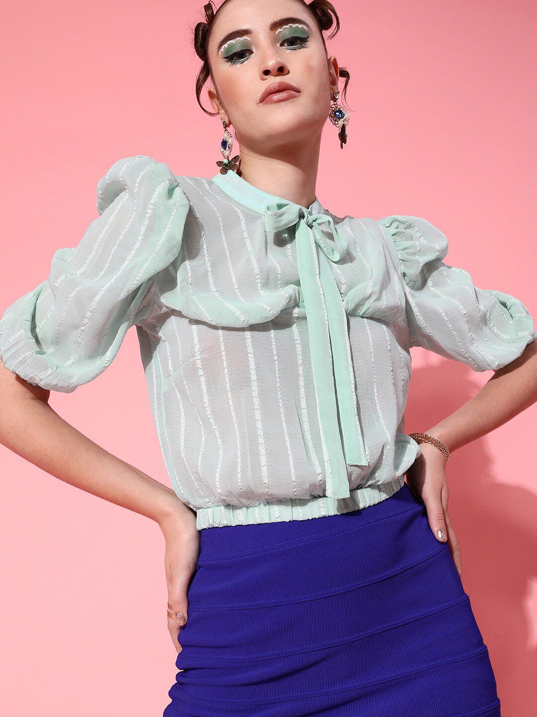 STREET 9 Stylish Blue Vertical Striped Top