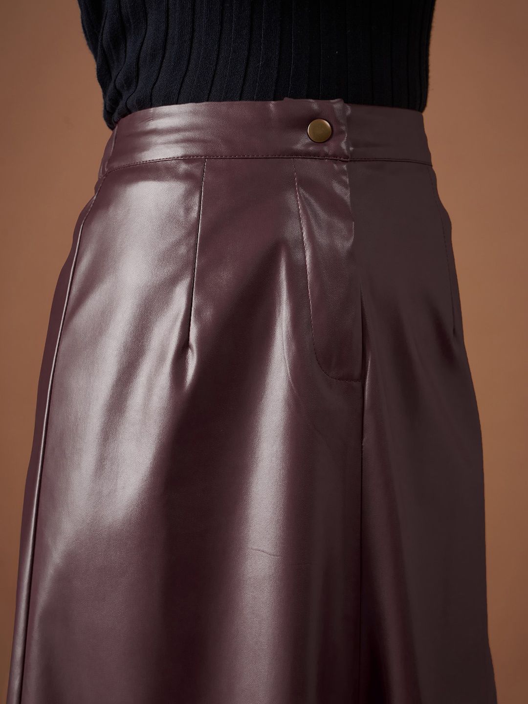 SASSAFRAS Maroon A-Line Midi Skirt