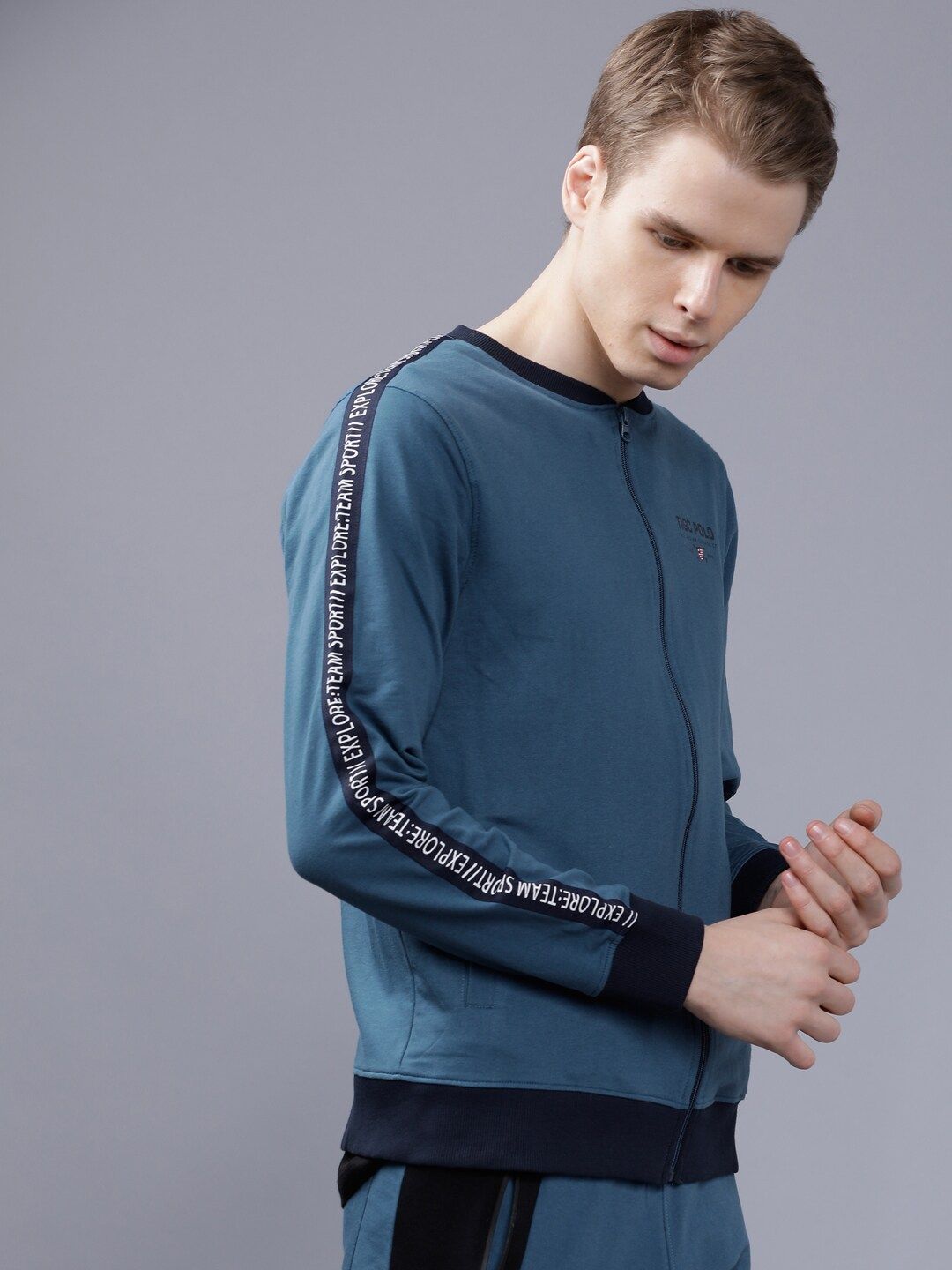 The Indian Garage Co Men Teal Blue Solid Sweatshirt