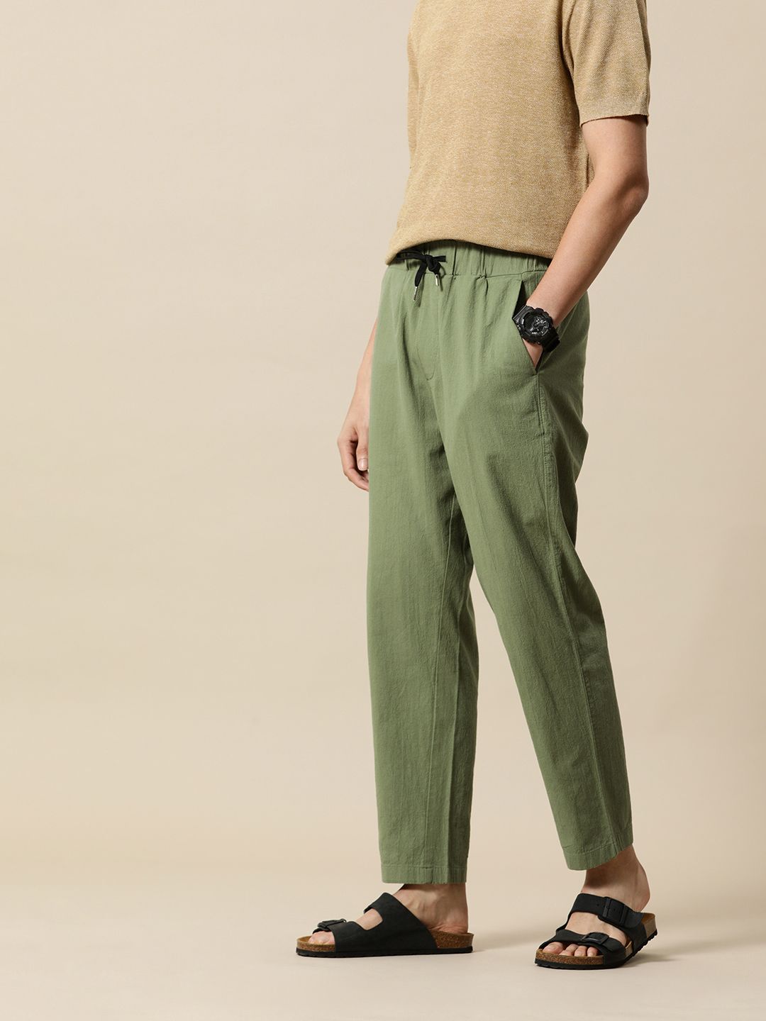 Mr Bowerbird Men Solid Mid-Rise Pure Cotton Regular Trousers
