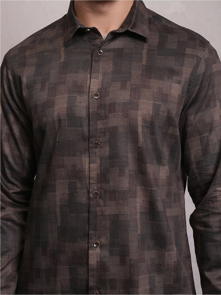 LOCOMOTIVE Geometric Printed Slim Fit Satin Party Shirt